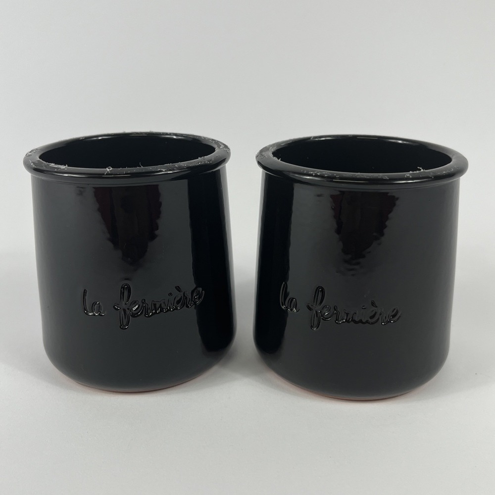 La Fermiere 2 Glossy Black yogurt pots  -Halloween Crafts -RARE!